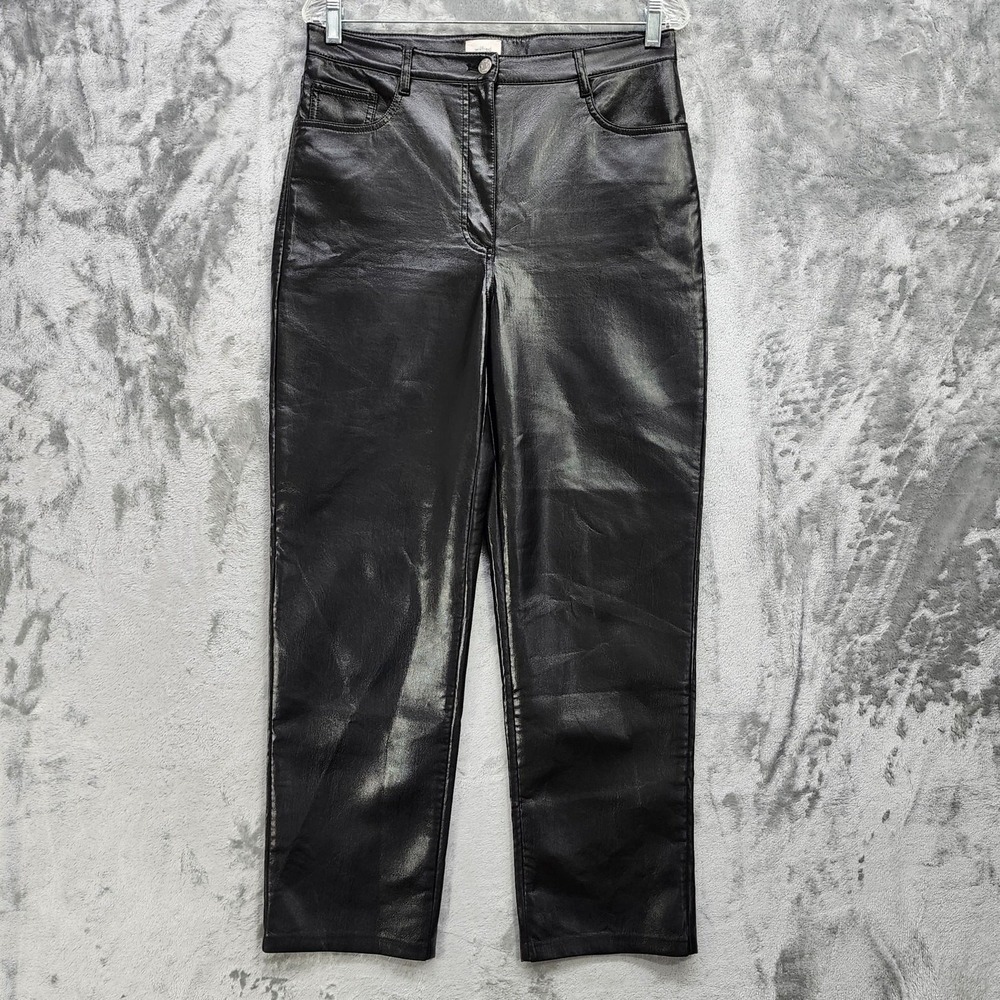 Aritzia Wilfred Pants Womens 10 Black Faux Leather Melina High Rise Straight Leg